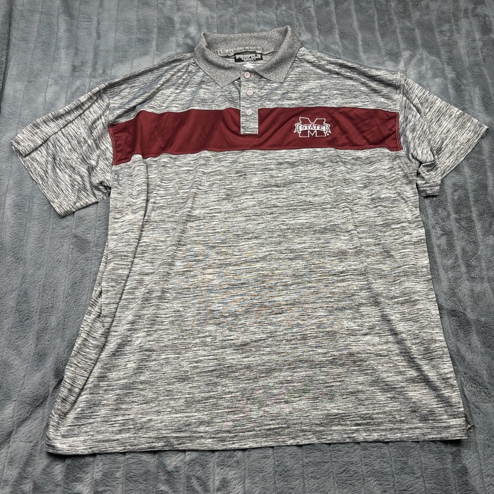 Profile Varsity Mississippi State Bulldogs Polo Shirt Mens 3XL Gray Maroon MSU